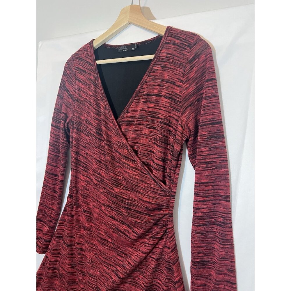 Prana Women Dress Medium Size Burgundy V-Neck Wrap Style Stretch Long Sleeves - Picture 4 of 10